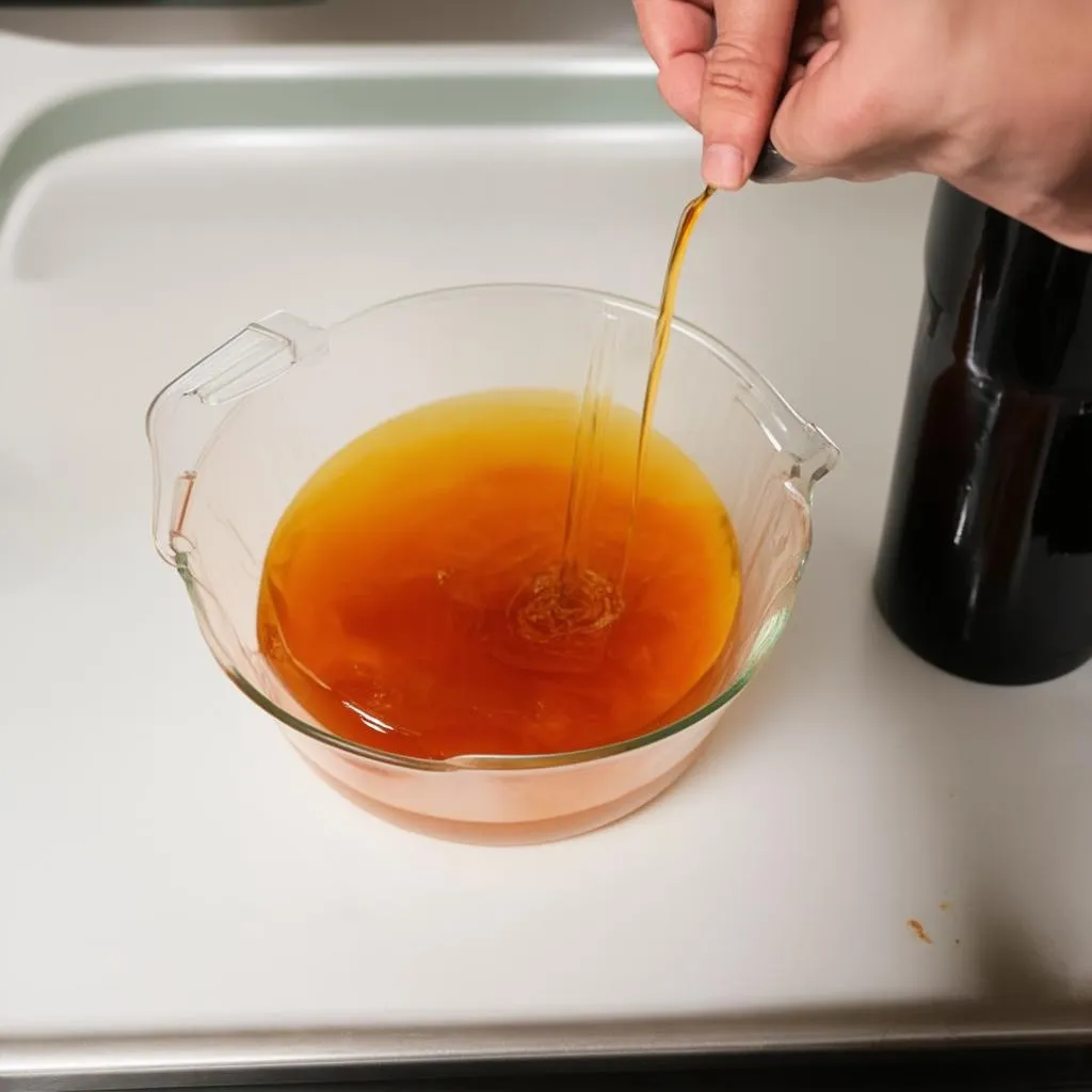 Cho Scoby và starter liquid vào bình